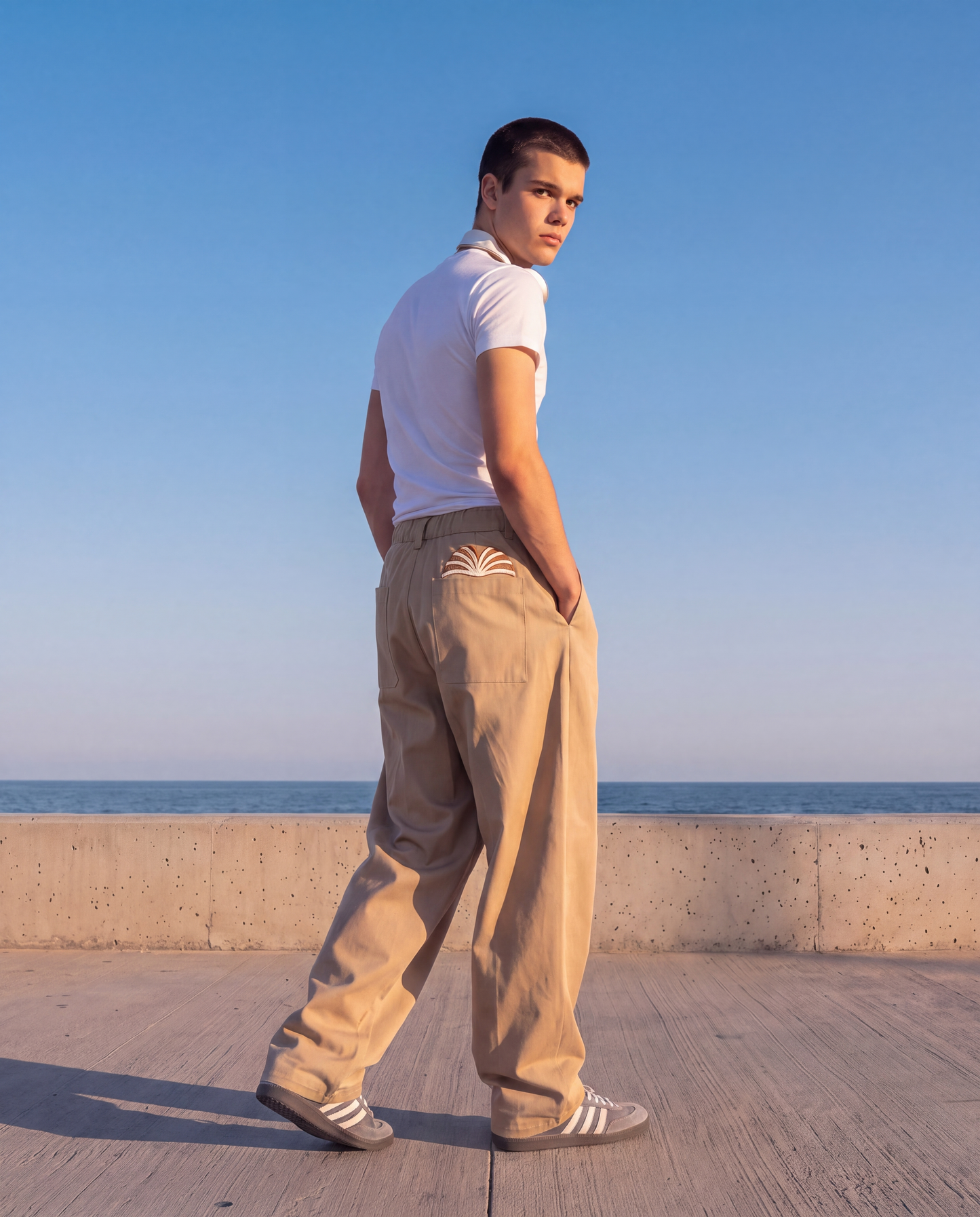 Formal cream lose fit trousers