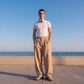 Formal cream lose fit trousers
