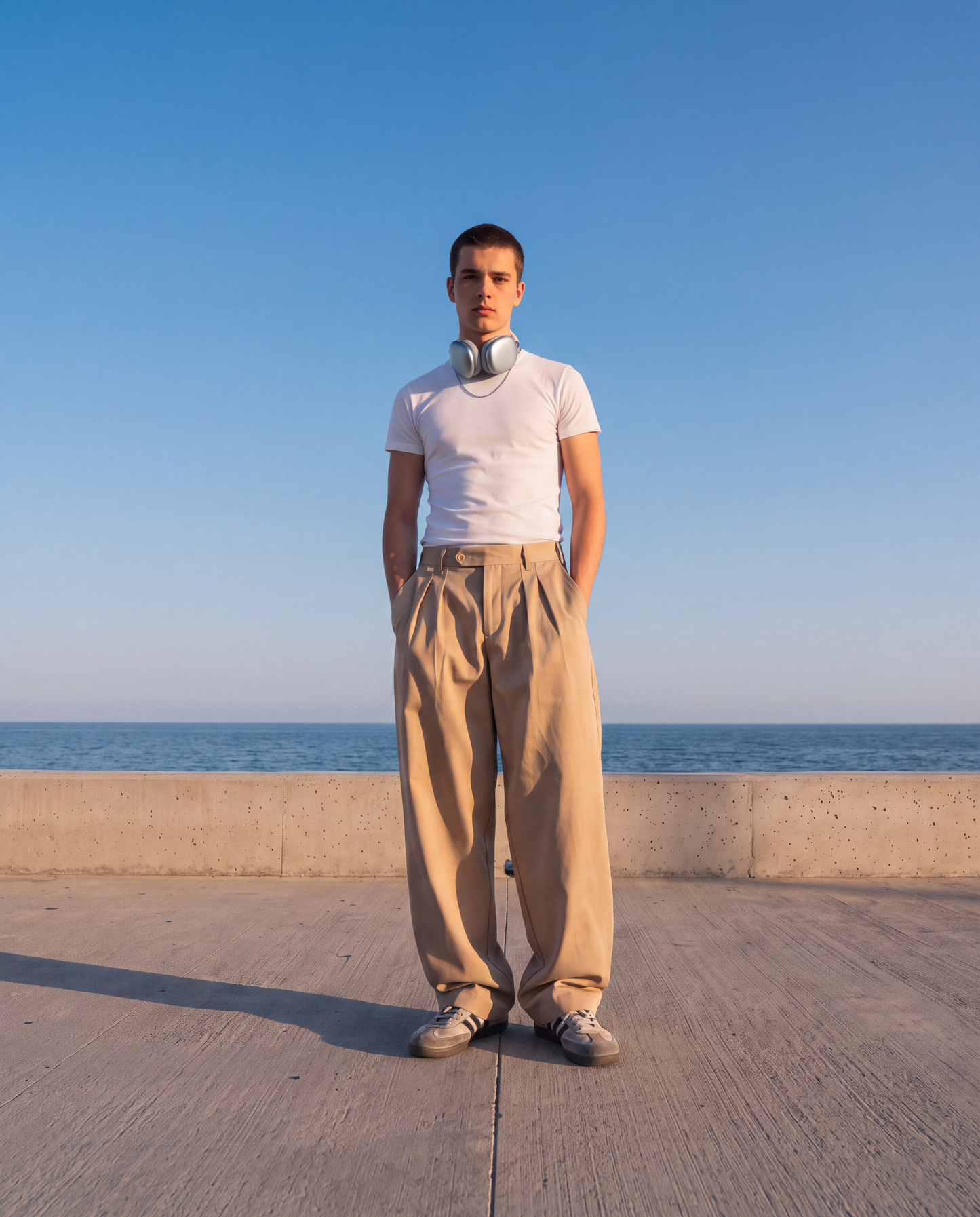 Formal cream lose fit trousers
